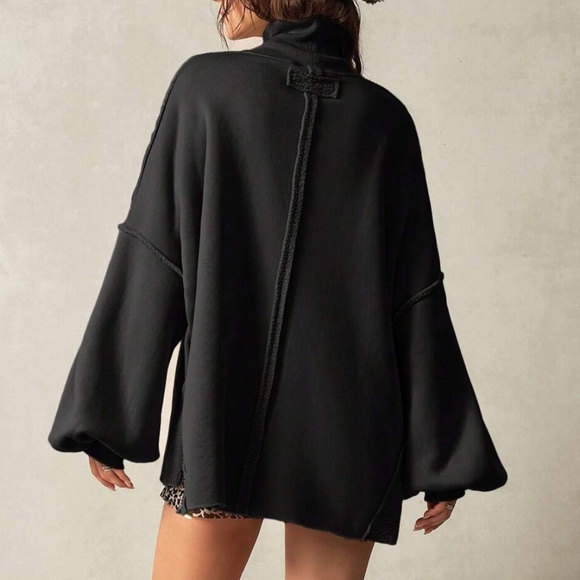 Cozy Reverse Stitch Oversized High Neck Sweatshirt Top - Picture 10 of 14